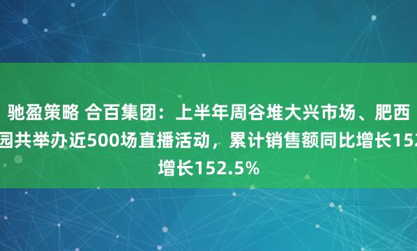 驰盈策略 合百集团：上半年周谷堆大兴市场、肥西物流园共举办近500场直播活动，累计销售额同比增长152.5%