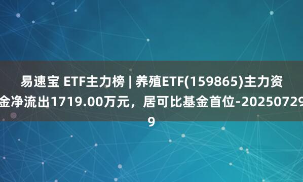 易速宝 ETF主力榜 | 养殖ETF(159865)主力资金净流出1719.00万元，居可比基金首位-20250729