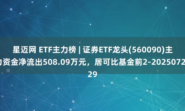 星迈网 ETF主力榜 | 证券ETF龙头(560090)主力资金净流出508.09万元，居可比基金前2-20250729