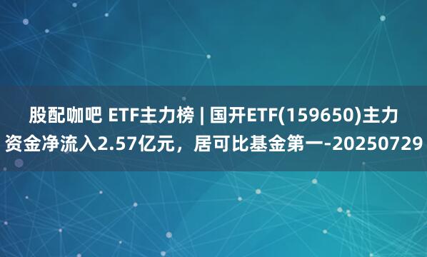 股配咖吧 ETF主力榜 | 国开ETF(159650)主力资金净流入2.57亿元，居可比基金第一-20250729